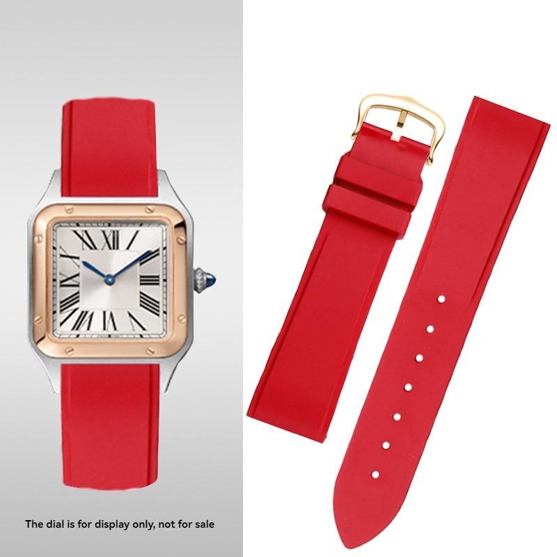 For Cartier Santos Dumont Female WSSA0032 Fluororubber Strap Pin Buckle Small and Medium Size FKM Rubber Watchband 15mm 17.5mm