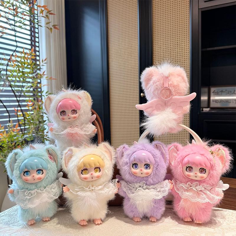Cute Angel Wings Plush Lace Vinyl Doll Series Pendant Keychain Backapck Hangings Decoration Gift
