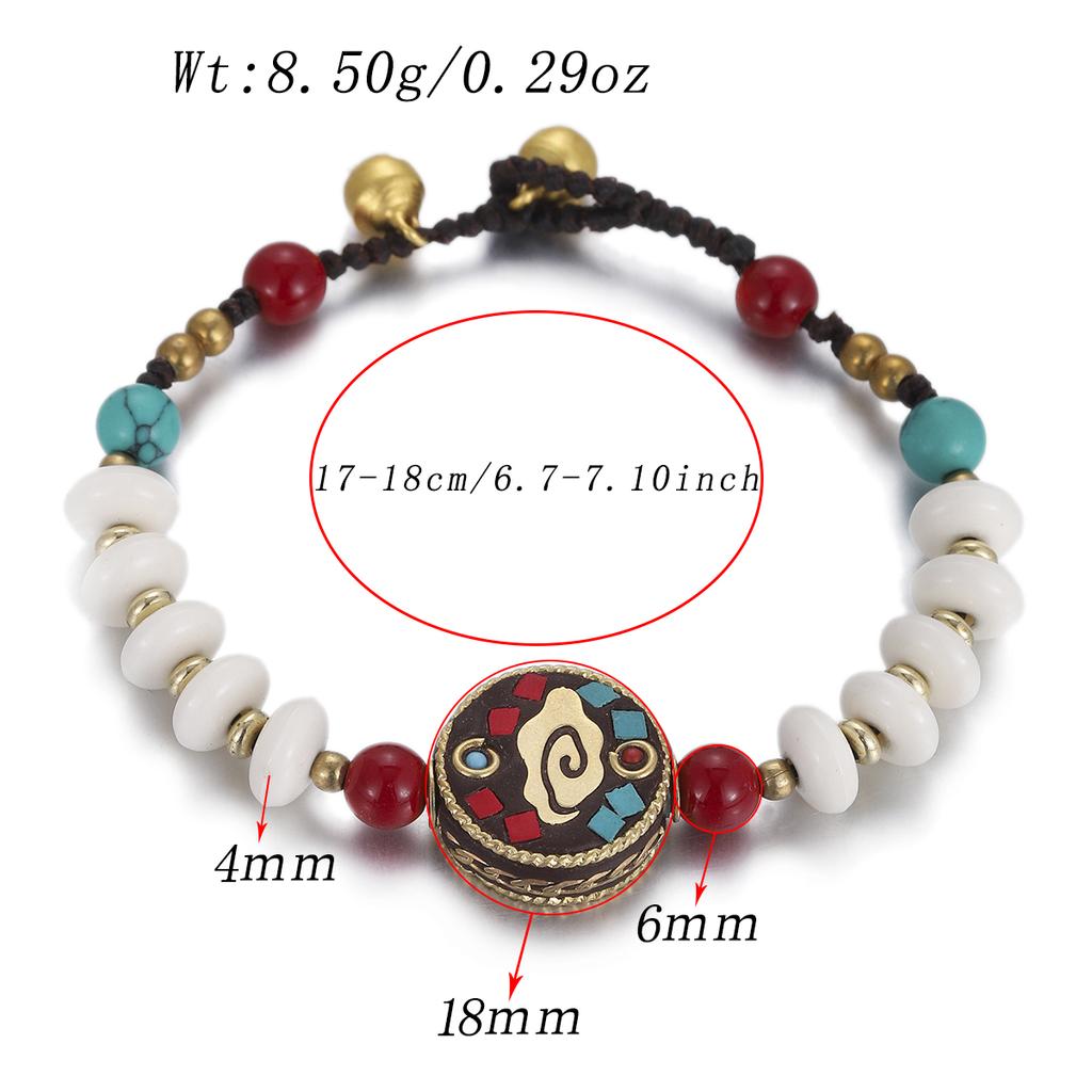 Ethnic Nature Stone Nepal Copper Beads Bracelet Women Men Vintage Tibetan Buddhist Mantra Hand Prayer Wheel Bracelets Zircon