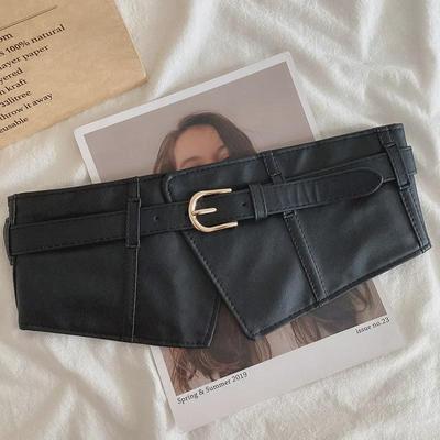 Women's Black Wide Waist Belt: Decorative, Elastic, Versatile for Skirts and Coats.