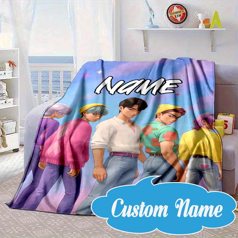 Custom Name Fantasy Night Trio K-Pop Blanket bed sofa Blanket Flannel Blanket for Camping, Hiking, Picnic Essentials,gift for Fan family