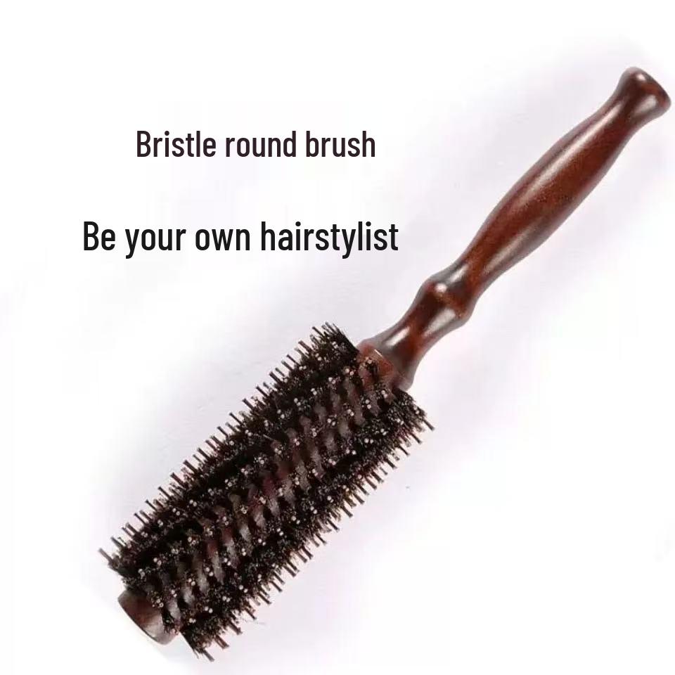 Wooden Boar Bristle Round Barrel Comb for Men & Women's Hair Styling