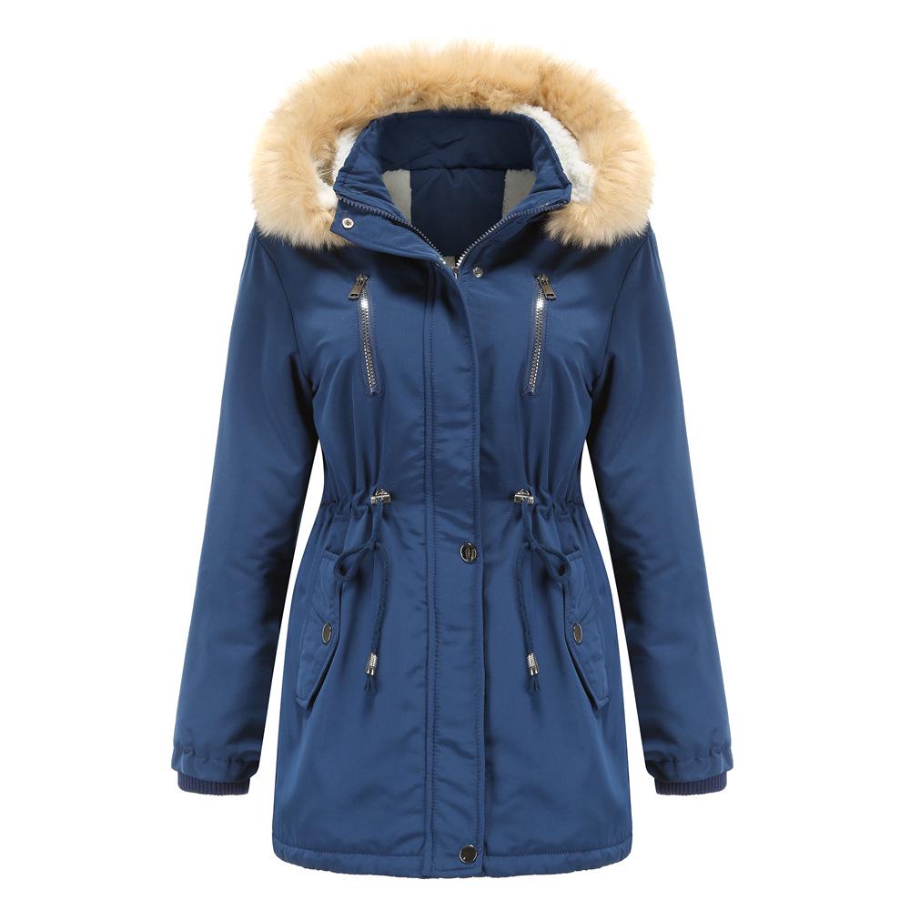 2024 Autumn/Winter Women's Thick Lambswool Cotton Jacket with Removable Hood and Fleece Lining