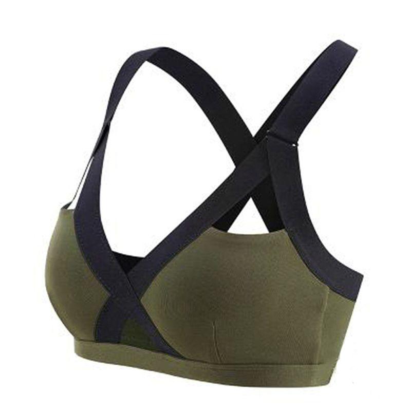 

Bra Women Sports Front Cross Side Strech Solid Sport Lift Bra Yoga Workout 3XL зелений