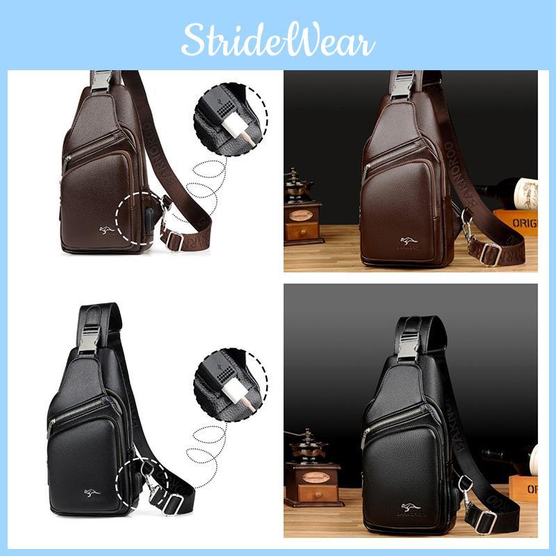 Barnoroo Men's Chest Bag Crossbody Bag With Usb Charging Port Pu Leather Material