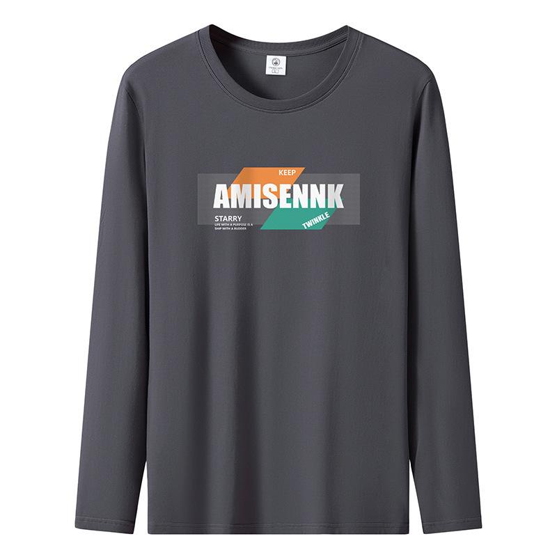 S-5XL Mens Long Sleeved T-Shirt Pure Cotton Man Big Size Crew Neck Sweatshirt