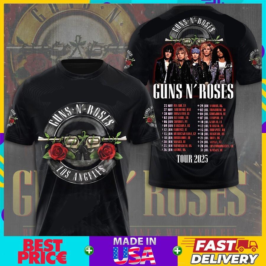 HOT! Guns N Roses 3D Tour 2026 Tour Dates Two Sided Unisex T-Shirt All Size S-4X XXXXL