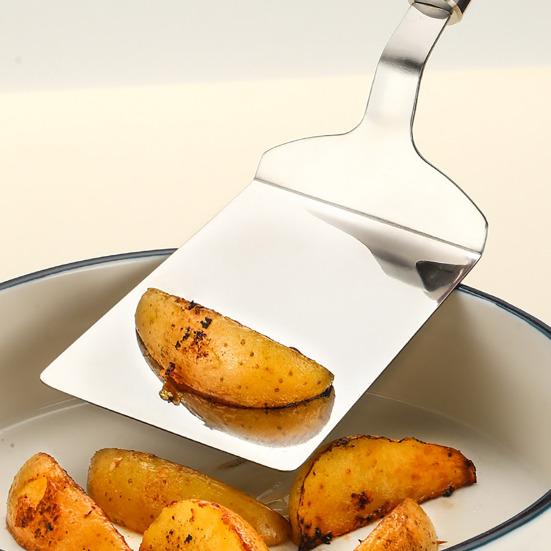 Flat Shovel Stainless Steel Slotted Spatula with Wooden Handle Heavy-Duty Turner for Steak Pancakes BBQ Heat-Resistant Essential Kitchen Tool