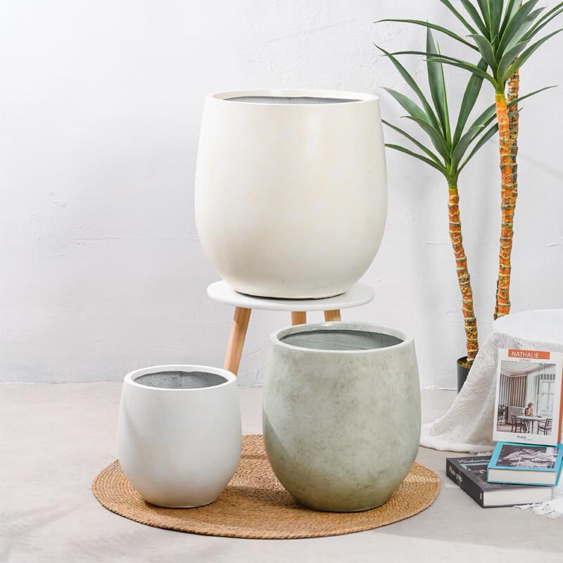 MOJY Creative Large Diameter Round Cement Ceramic Planter