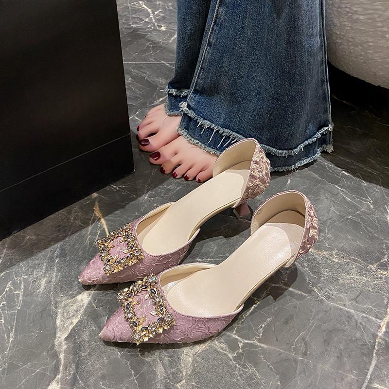 Fashion 2025 Women High Heel Pumps 6cm/9cm  Pointed Toe Stiletto Low Heel Women's Shoes Office Lady Rhinestone Shoes Pink Heels  Wedding