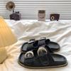 Fashion Black Soft Leather PU Flat Sandals Women Fashion Metal Buckle Slide Slippers Summer Light Non-Slip Beach Shoe Sandalias De Mujer