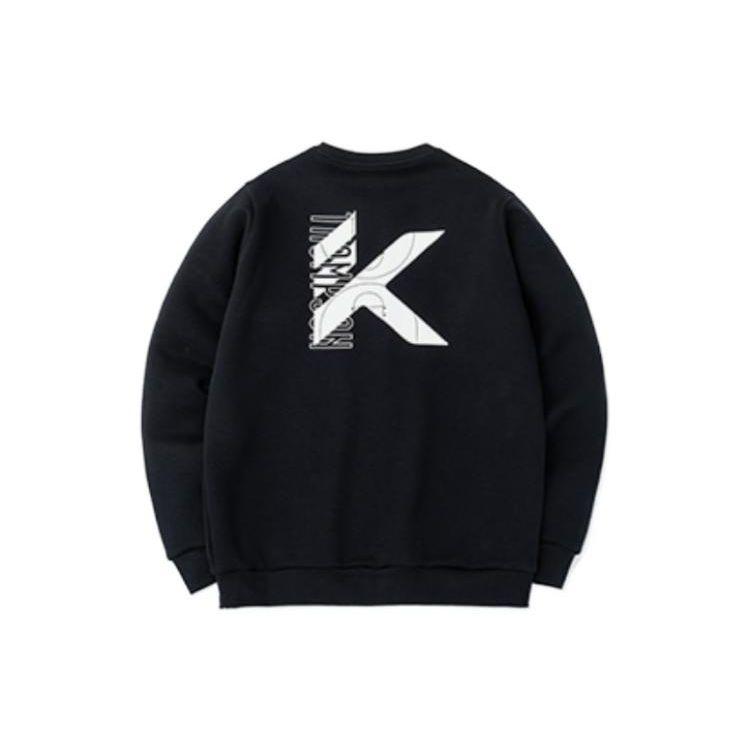 Anta Basketball Series Logo Printed Sports Ribbed Knit Crewneck Sweatshirt Men sweatshirt Black 152311701-5