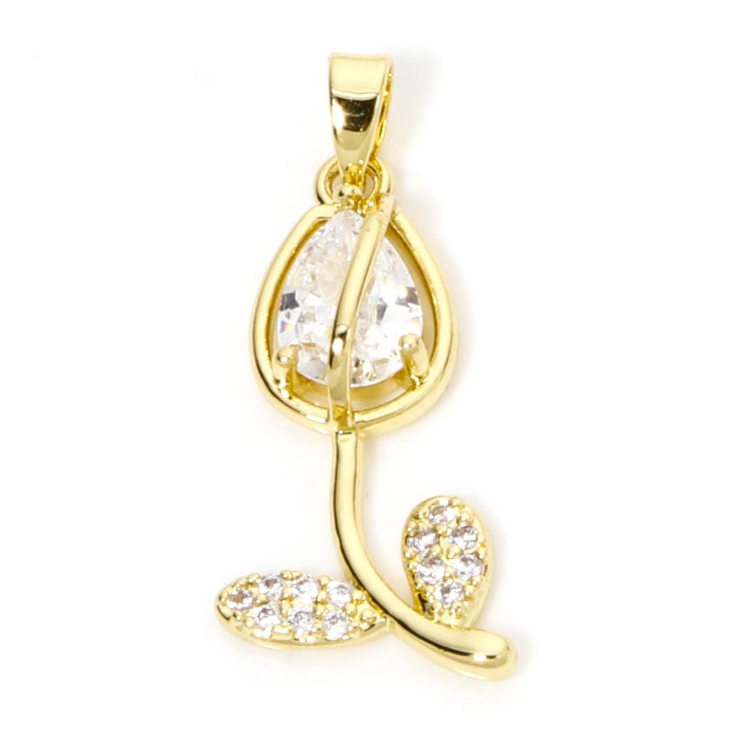1 Piece Brass & Glass Charms 18K Gold Plated Multicolor Tulip Flower Micro Pave Clear Cubic Zirconia Pendant DIY 29mm x 12mm