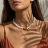 Boho Baroque Irregular Imitation Pearl Necklace For Women Vintage Sun Pendant Layered Choker Summer Vacation Party Jewelry Gift