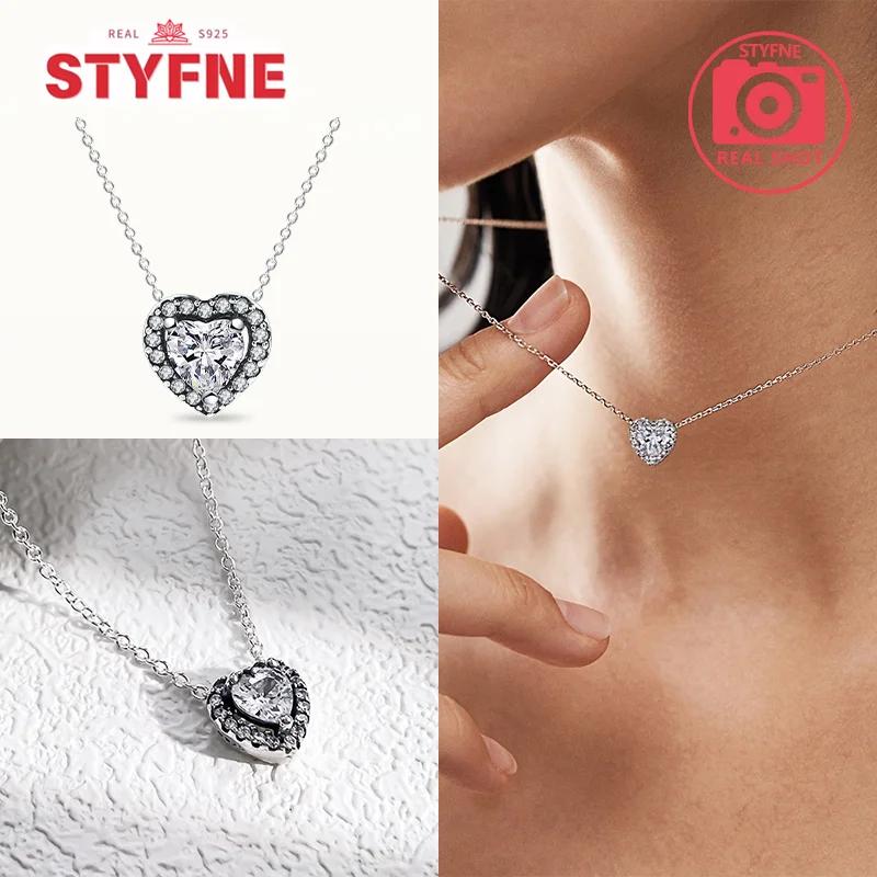 925 Silver Heart-Shaped Shiny Zircon Elevated Red&Pink&Blue&White Heart Necklace Lover's Gift Fine Jewelry for Women