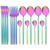 16Pcs Dinnerware Set Stainless Steel Tableware Matte Dinner Rose Gold Cutlery Set Knife Fork Coffee Spoon Flatware Kitchen Set