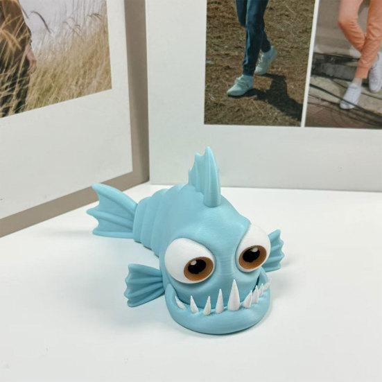 3D Printed Articulated Piranha, Flexible Joint Fish Models, Desktop Movable Joint Fidget Toy, Cute Piranha Figurine for Kids Adults Stress Relief
