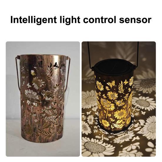 Solar Sunflower Garden Lantern Hollow-Out Waterproof Outdoor LED Hanging Light for Yard Patio Fence Energy-Saving Landscape Lighting