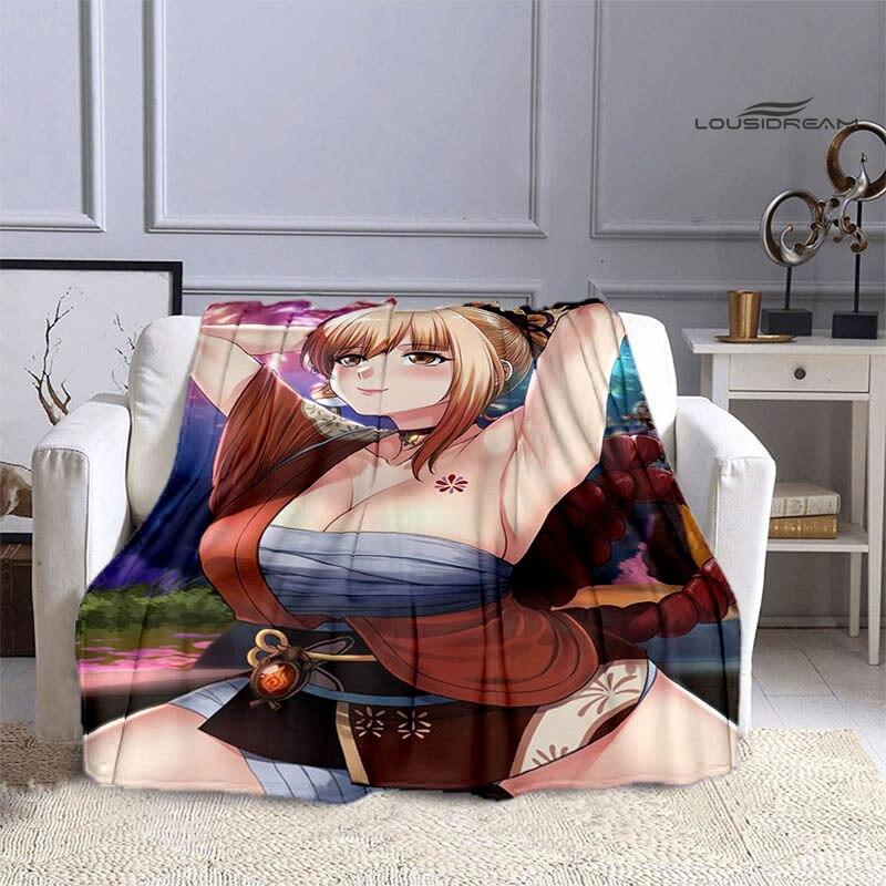 Deka Genshin s kresleným potiskem flanelová měkká a pohodlná deka rozkládací pohovka, kterou musíte mít jako dárek k narozeninám