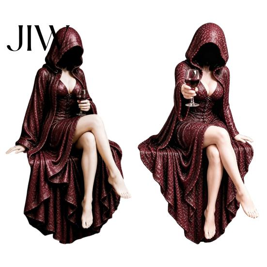 Hooded Reader Statue Midnight with Wine Statue, Gothic Dark Fantasy Faceless Shadow Reading Nook Interior Accents Figure, Resin Sitting Mystery A