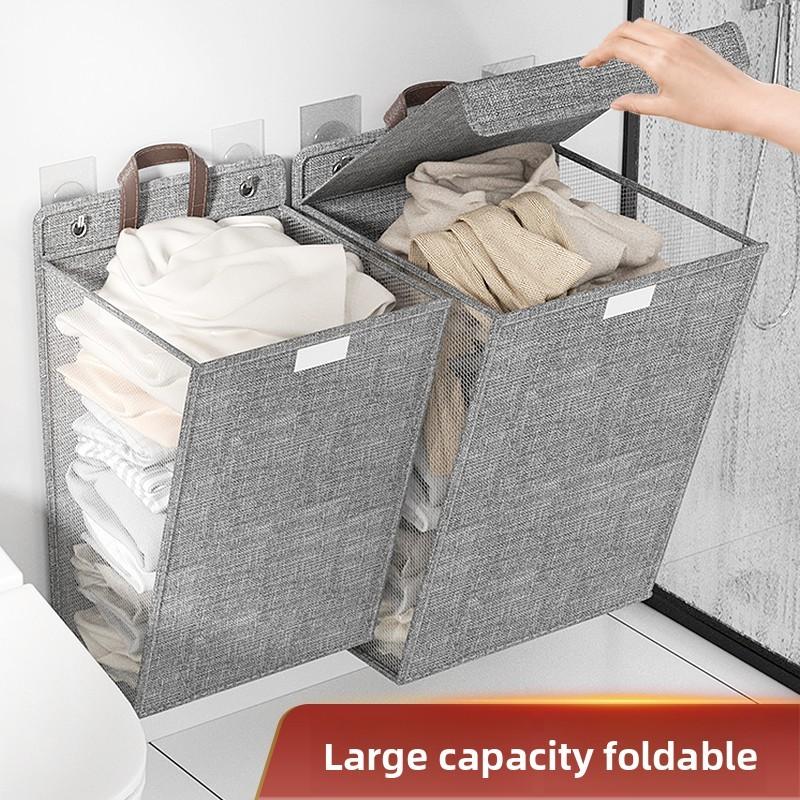 Modern Foldable Wallmounted Laundry Basket With Handles For Bedroom And Bathroom Use