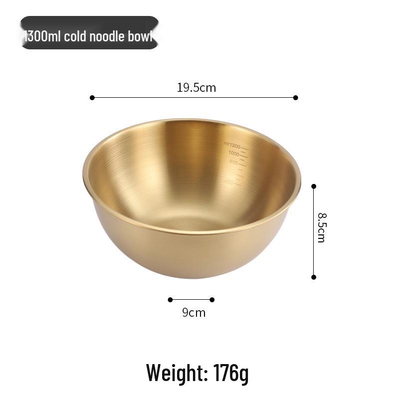 Nerezová víceúčelová sada misek v korejském stylu: Ovoce, Salát, Svačiny, Zelenina, Šlehač vajec, Ramen - Zlatá úprava.