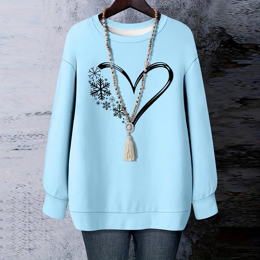 Ladies' Christmas Printed Round Neck Long Sleeved T-shirt Sweatshirt Top