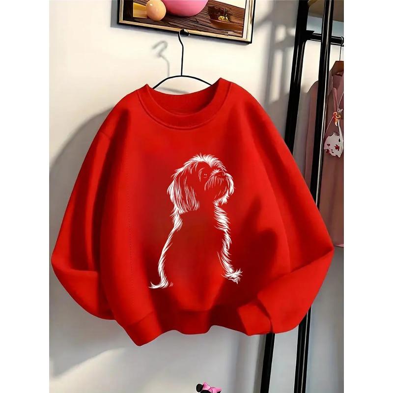 European Sizes White Crewneck Sweatshirt for Kids Featuring a Dog Standing On Its Hind Legs. Perfect for Both Sports And Casual Wear. Soft And Comfy