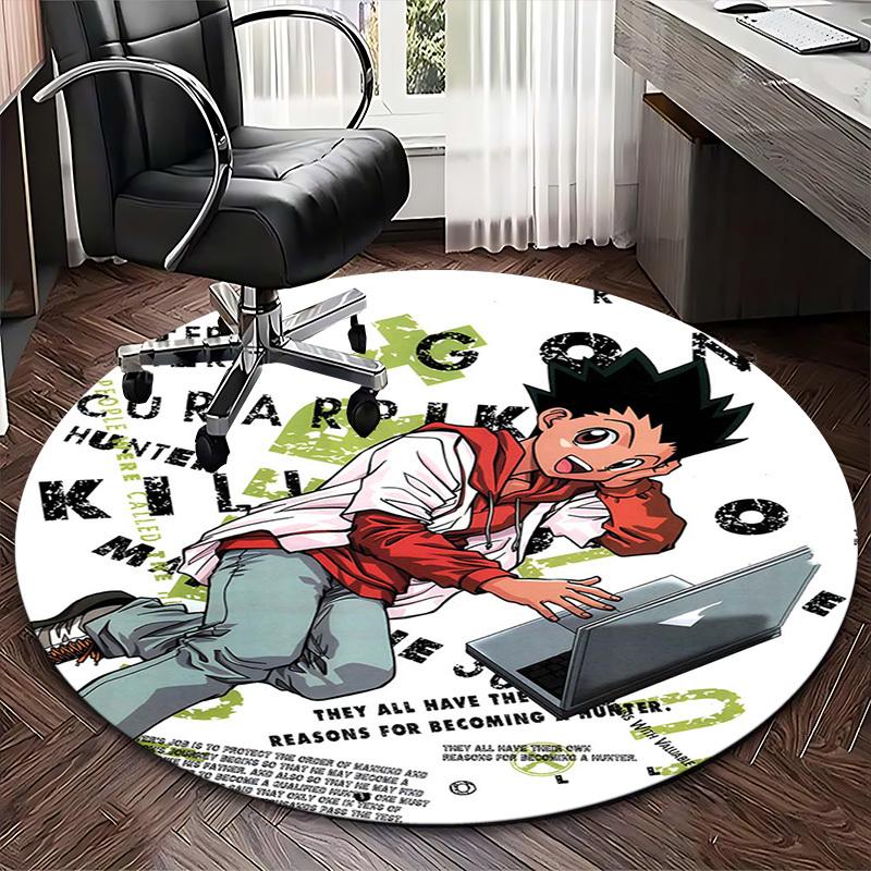 1pc Hunter x Hunter Killua Anime Cartoon Design Round Carpet for Office Chair Mat, NonSlip Rug, Home Decor, Living Room, Bedroom, Game Room