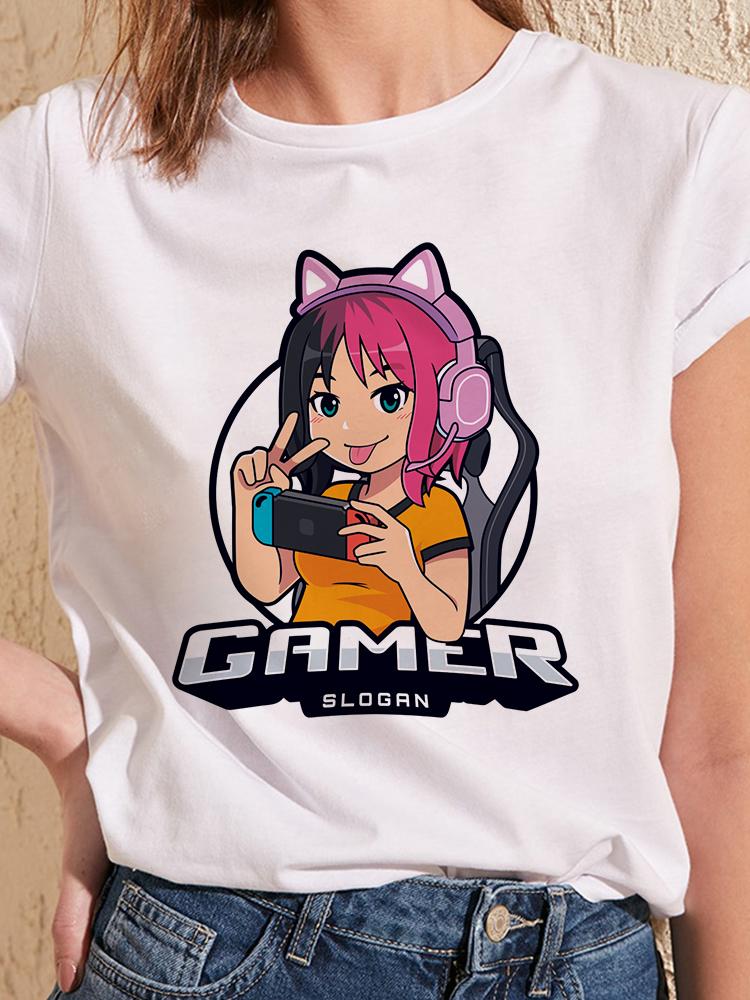 

White T-Shirt Women Funny Graphic Black Print Lady Casual T Shirt Harajuku Streetwear Short Sleeve Round Neck Casual T-Shirts S білий