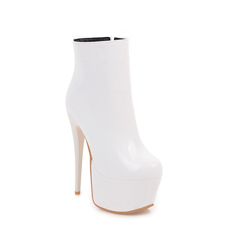 

Red Ankle Boots For Women Platform Sexy Patent Leather High Heels Short Dance Boot Female Winter Party Fetish Shoes Large Size 43 белый