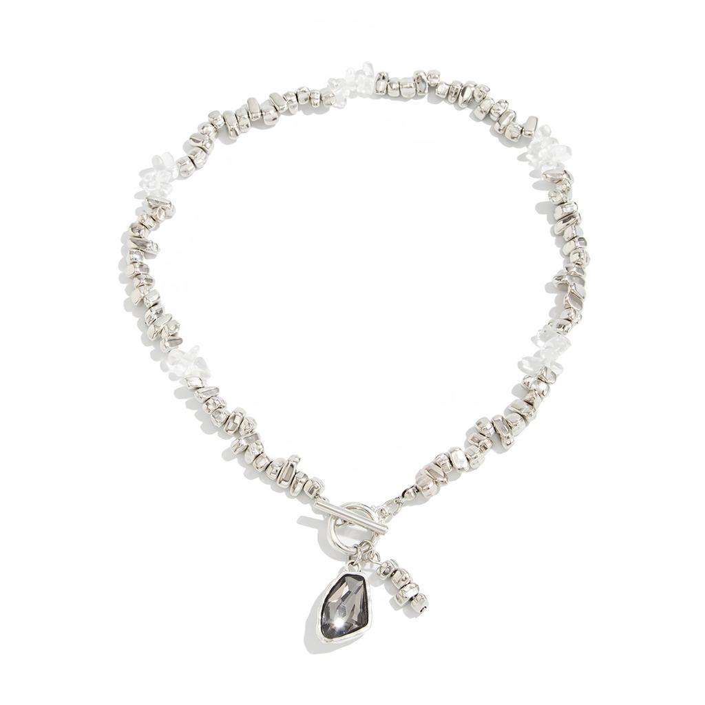 Minimalist Style Acrylic Inlaid Pendant Necklace Metal CCB Irregular Beaded Collarbone Chain