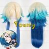 Parrucca Michael Kaiser Uomo 50cm Media Lunga Giallo Chiaro Blu Parrucca Cosplay Anime Parrucche Cosplay Resistenti al Calore Parrucche Sintetiche