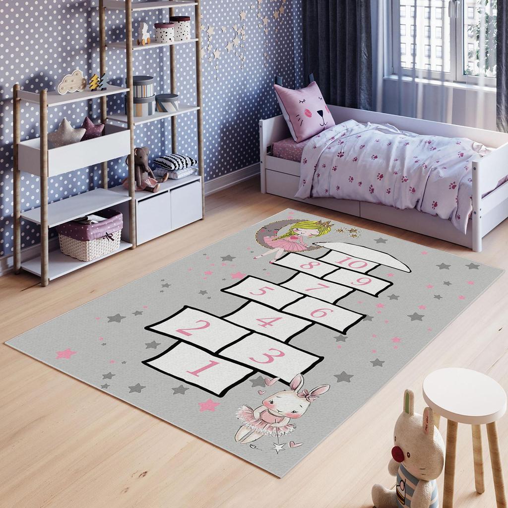 Decorative Non-Slip Base Rectangle Haunted Rabbit Scoop Kids Carpet