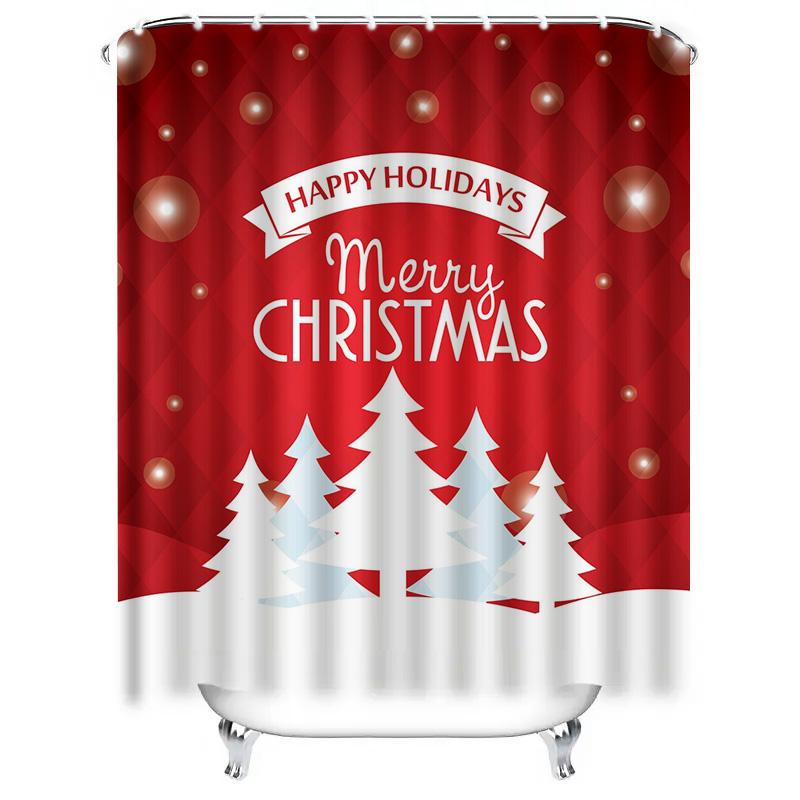 TU Christmas Shower Curtain Festive Holiday Forest Trees Pattern Waterproof Bathroom Decor Xmas Home Decoration Holiday Gift