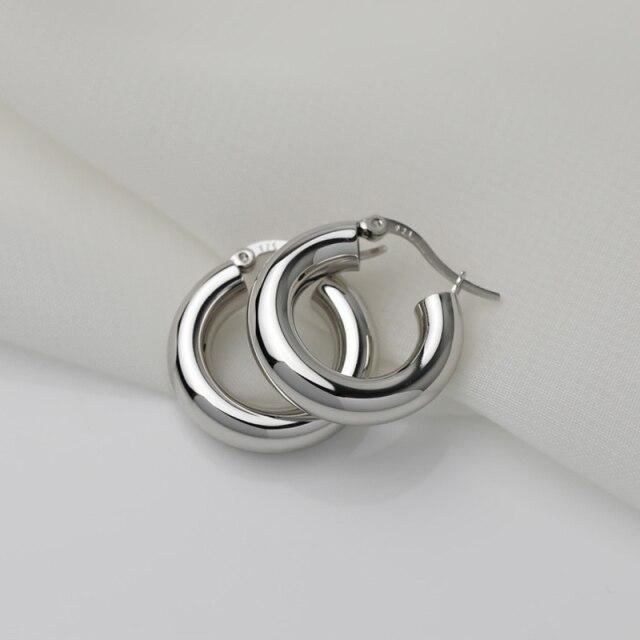 

925 стерлингового серебра массивные серьги-кольца для женщин круглые серьги-трубки повседневные украшения для вечеринок