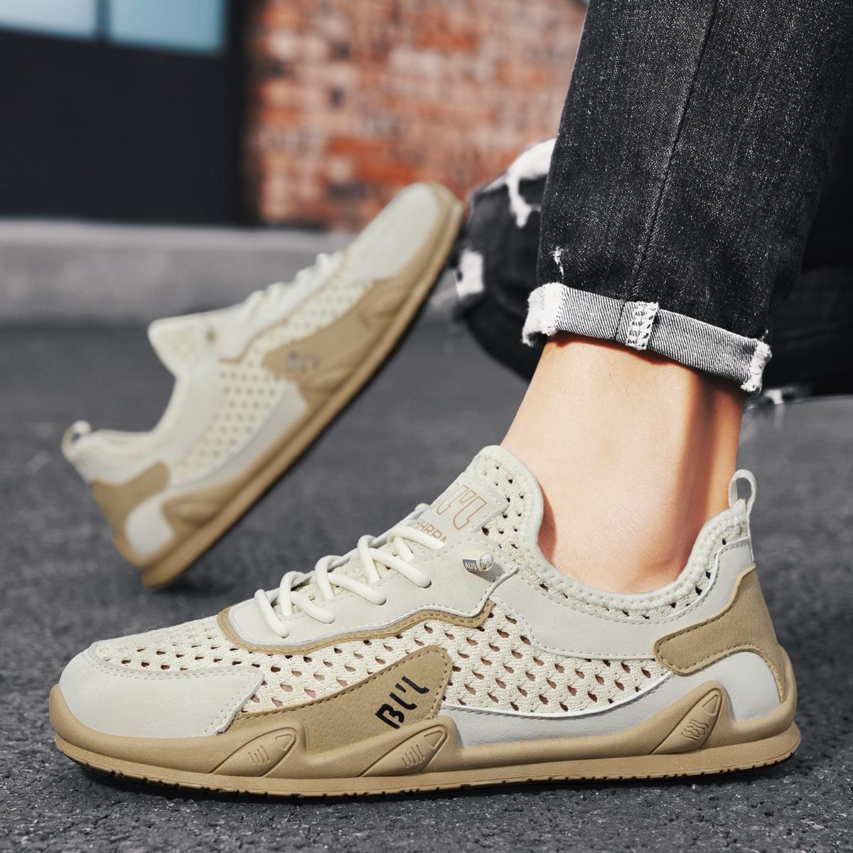 Дышащие мужские сетчатые полые кроссовки для летней повседневной одежды 44 хаки — фото 16