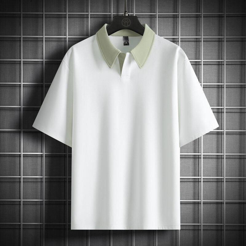 

Мужская футболка-поло больших размеров M-8XL с коротким рукавом, топ с вставками, воротник, футболка с коротким рукавом, однотонная 8XL белый