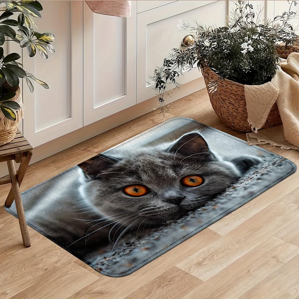 Süße hervorlugende graue Katze Langer Küchenläufer, Rutschfeste wasserabsorbierende Tierdruck-Läuferbodenmatte für Flur Heimdekoration