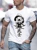 Men's Summer 100% Cotton Fashionable Casual Sports Loose Japanese Samurai Pattern Printed Round Neck Short Sleeve T-shirt Top