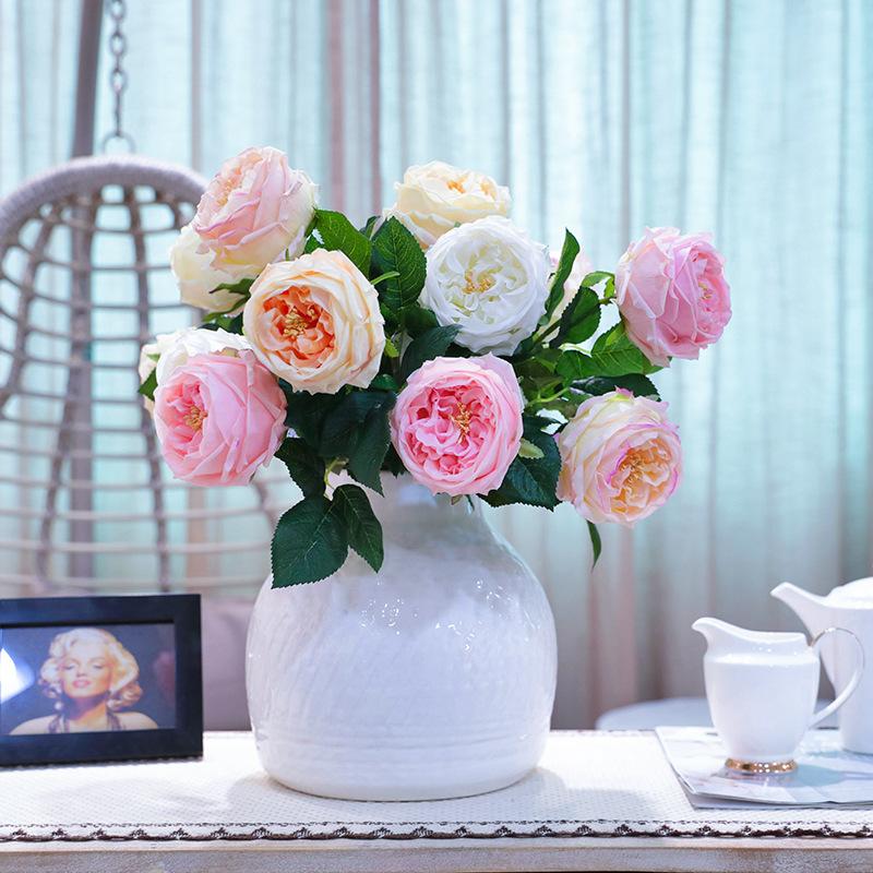 45cm Artificial Flower Austin Rose Moisturizing Interior Home Decoration Living Room Bedroom Wedding Flower Ornament