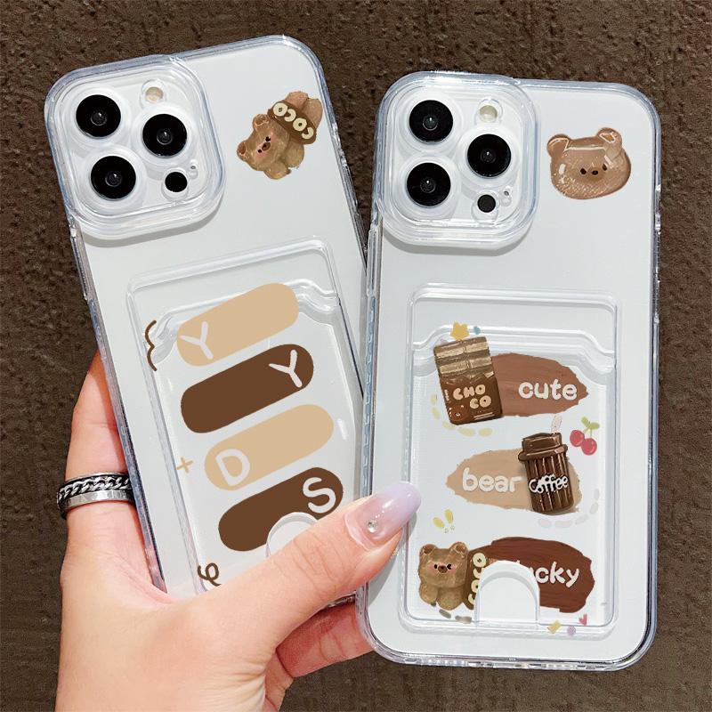 Card Slot Holder Silicone Wallet Pocket Case For Samsung A54 A24 Infinix Note 30 Xiaomi Redmi Note 14 13 12 iPhone 13 14 16 Cover Clear Phone Bumper