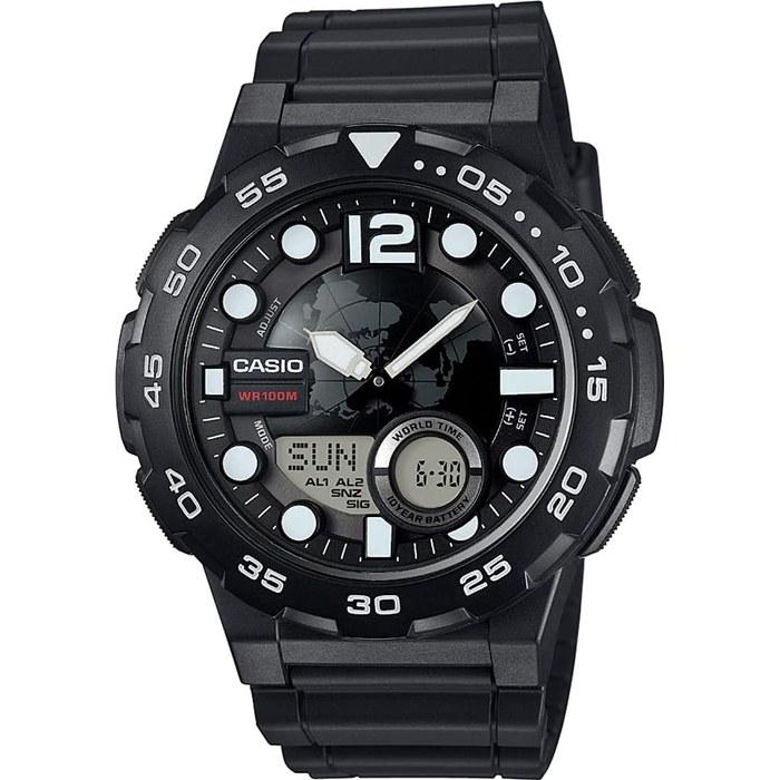 [Casio] Casio World Time Analog-Digital Men s Watch AEQ-100W-1AV Black