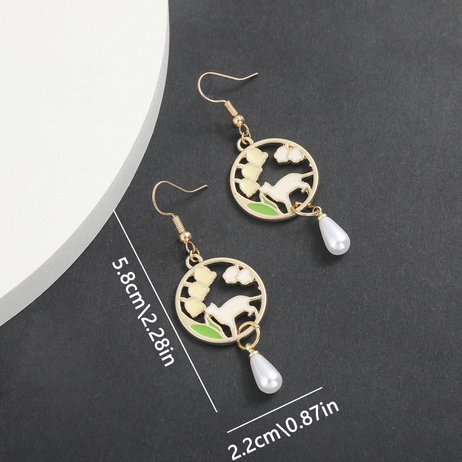 Korean Cartoon Drip Glaze Tulip Cat Earrings with Flower Wreath Design