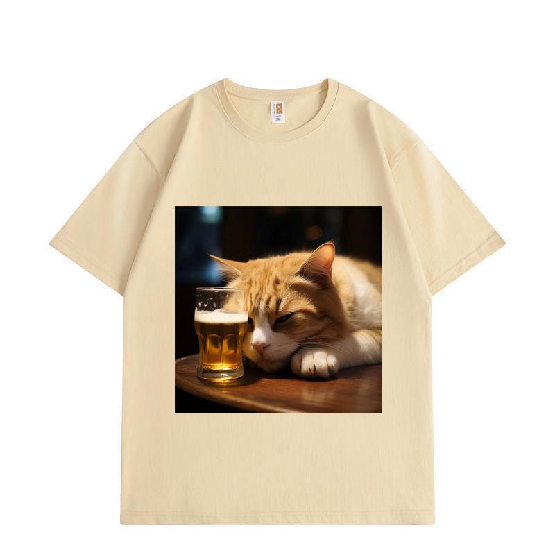 Funny Drunk Cat Meme Graphic T Shirts Men Women Clothing High Quality Fashion Oversized T-shirt Summer Cotton T-shirts