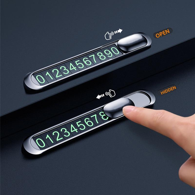 Hidden Car Styling Temporary Parking Card Metal Alloy Texture Auto Phone Number Card Plate Telephone Number Card Car Sticker