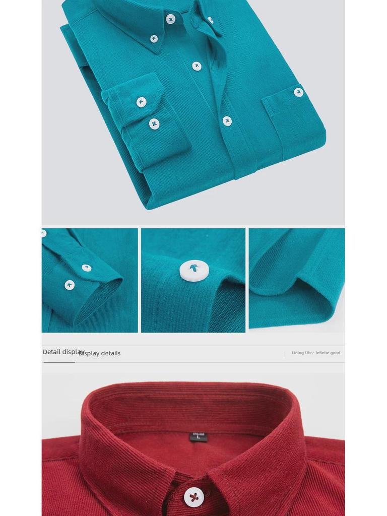 Pánská slim-fit manšestrová košile s dlouhým rukávem - jarní/podzimní ležérní business top