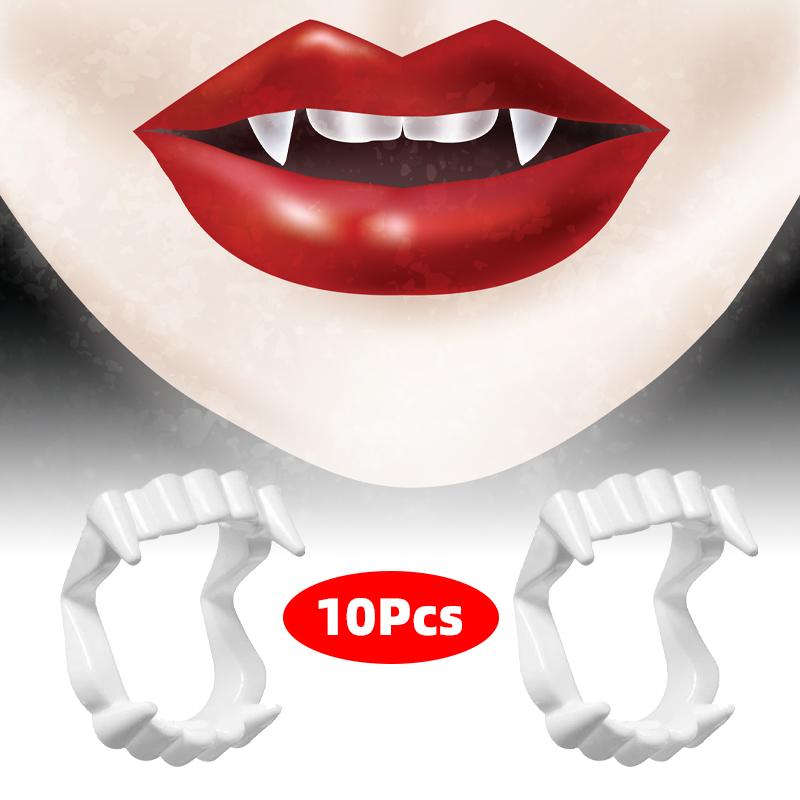 2025 New 10Pcs Halloween Party Prank Toys Simulation Rotten Teeth Vampire Denture Masquerade Cosplay Fake Teeth Trick Props