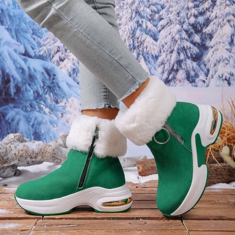 Women's EU Size Faux Suede Zip-Up Snow Boots - Autumn/Winter 2025 New Style, Fleece-Lined, Platform Thick-Soled, Wedge Heel, Short-Calf