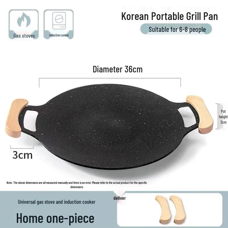 

ZISHIZ Outdoor Camping Non-stick BBQ Grill Pan with Wooden Handle